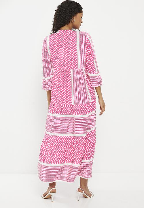 HAILYS - Print mandarin collar maxi dress - pink diverse