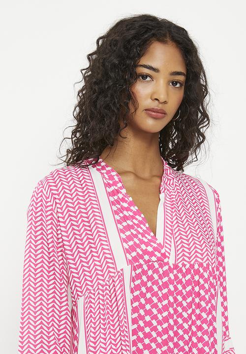 HAILYS - Print mandarin collar maxi dress - pink diverse