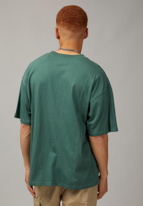 Factorie - Heavy weight box graphic T-shirt - washed evergreen/half half globe