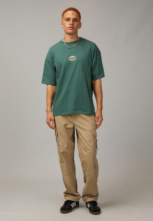 Factorie - Heavy weight box graphic T-shirt - washed evergreen/half half globe