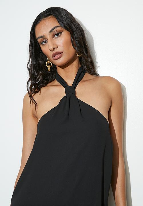 VELVET - Mini trapeze dress with tie detail - black