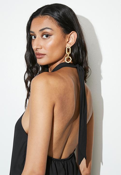 VELVET - Mini trapeze dress with tie detail - black