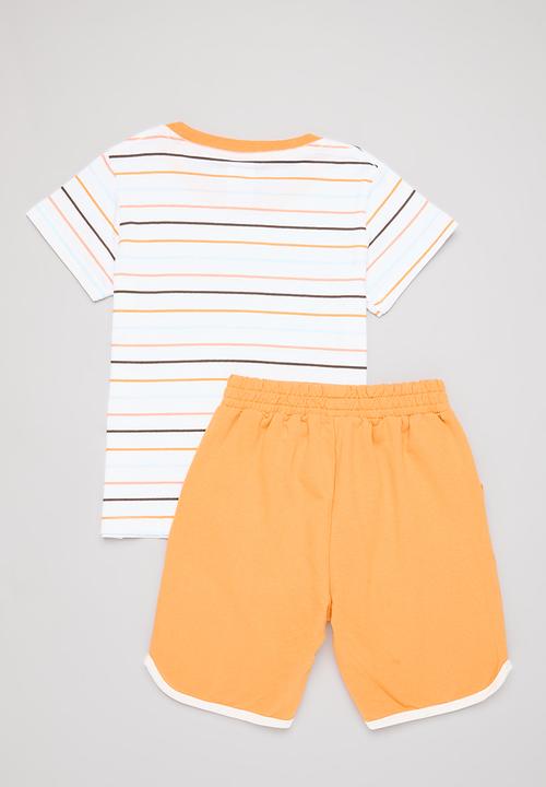 Pop Candy - Striped tee & short set - orange multi