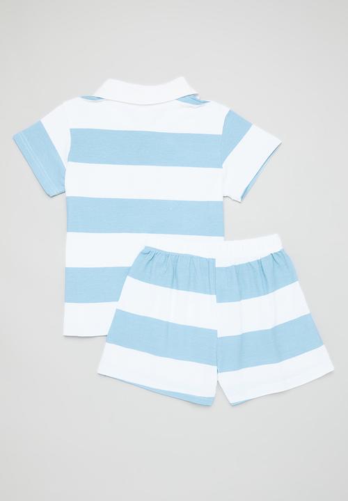 Pop Candy - Striped short and golf shirt set - blue & white