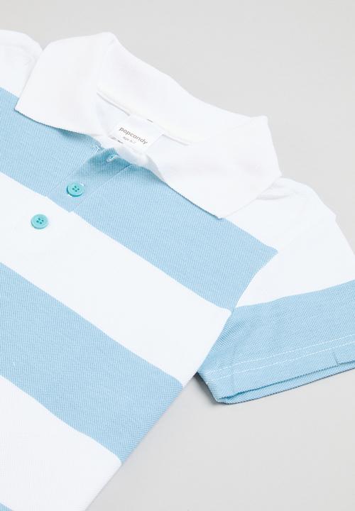 Pop Candy - Striped short and golf shirt set - blue & white