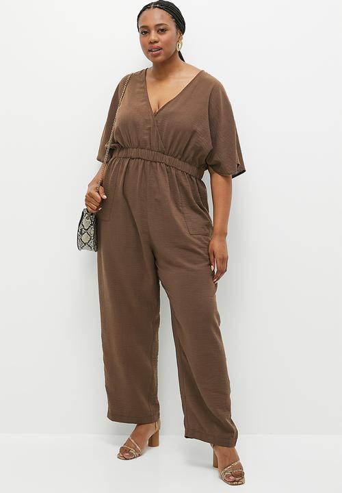 edit - Mock wrap jumpsuit - pine cone