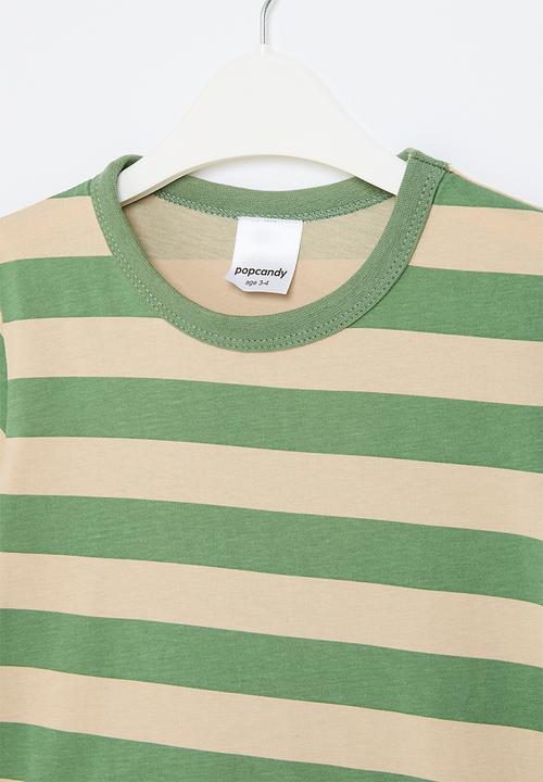Pop Candy - Stripe tee - green & stone