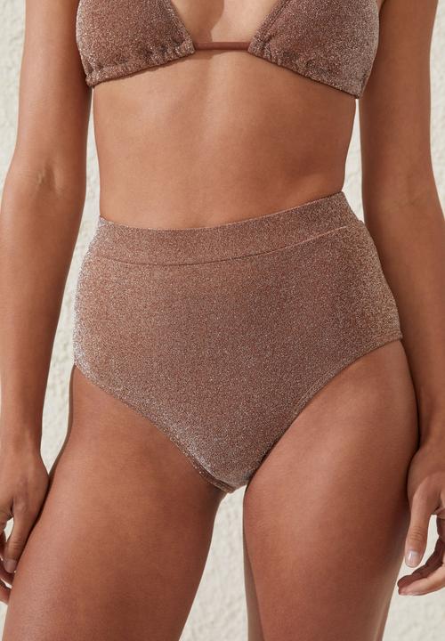 Cotton On - Highwaisted boyleg bikini bottom - acorn brown metallic