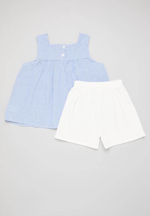 Pop Candy - Plaid cami and short set - blue & white