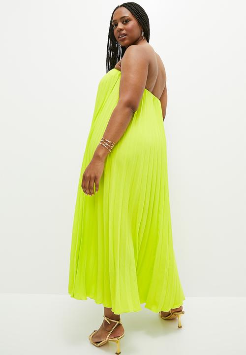 VELVET - Strapless pleated trapeze dress - yellow