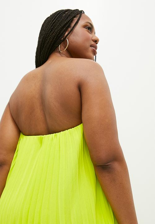 VELVET - Strapless pleated trapeze dress - yellow