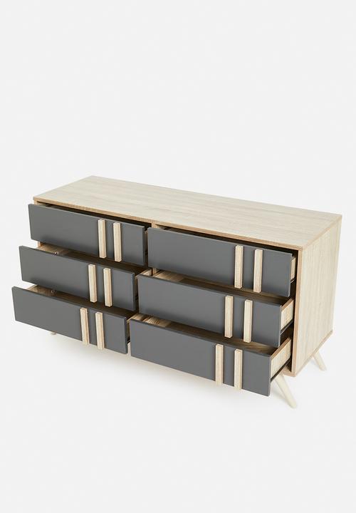 Sixth Floor - Cara side board 6 drawer unit - grey