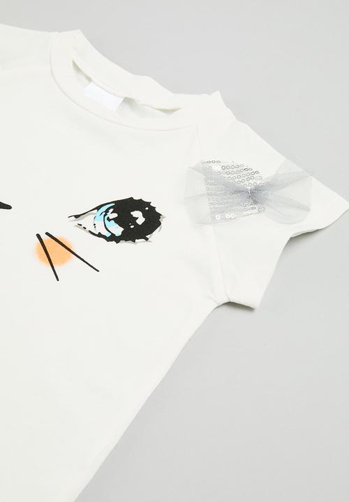 Pop Candy - Tee & tulle skirt set- grey and white