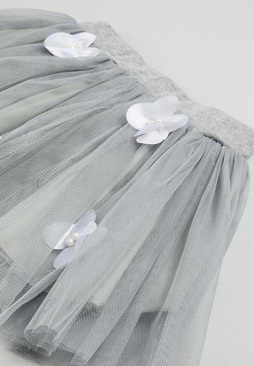 Pop Candy - Tee & tulle skirt set- grey and white
