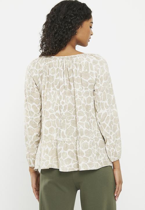 Zabaione - Print longsleeve blouse - dark beige