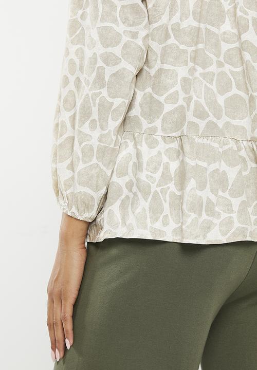 Zabaione - Print longsleeve blouse - dark beige