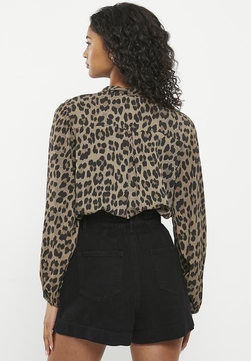 Zabaione - Print mandarin collar blouse - mud