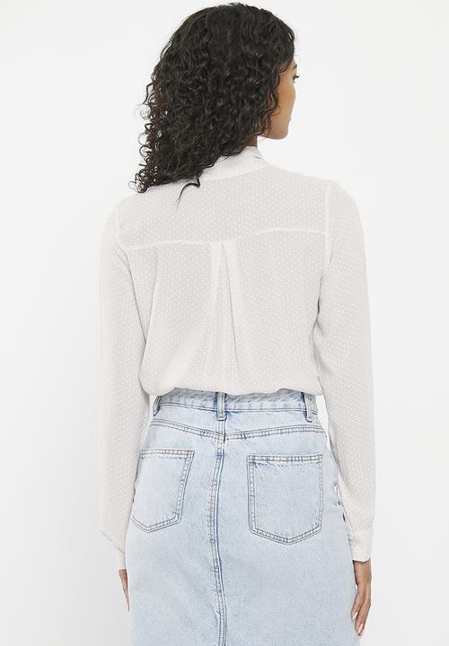 Zabaione - Tie-Neck Longsleeve Blouse - White