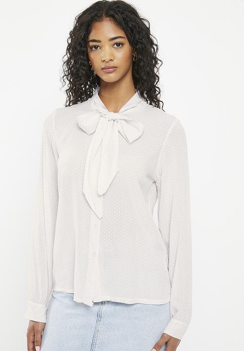 Zabaione - Tie-Neck Longsleeve Blouse - White