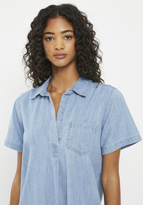 Zabaione - Collared shortsleeve dress - light wash