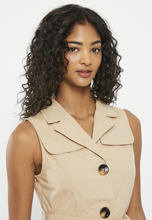 Zabaione - Belted Sleeveless Dress - Beige