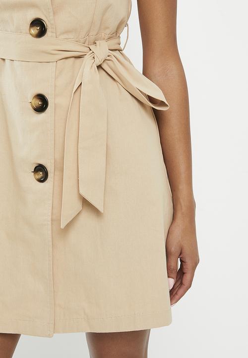 Zabaione - Belted Sleeveless Dress - Beige