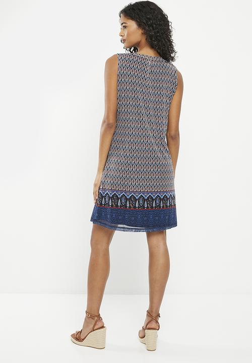 Zabaione - Print trim detail mini dress - navy