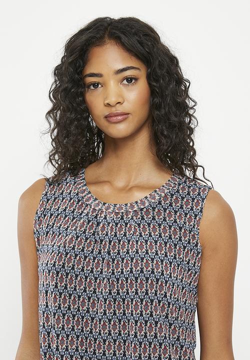 Zabaione - Print trim detail mini dress - navy