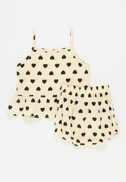 Pop Candy - Polka dot cami and bloomer set - ecru and black