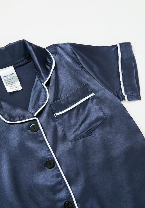 Pop Candy - Contrast piping pj's - blue and white