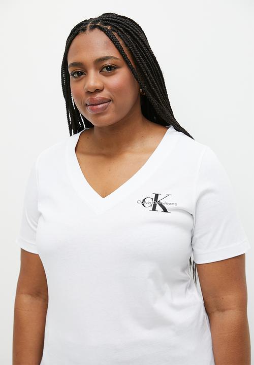 Calvin Klein - Plus monologo slim vneck tee - bright white