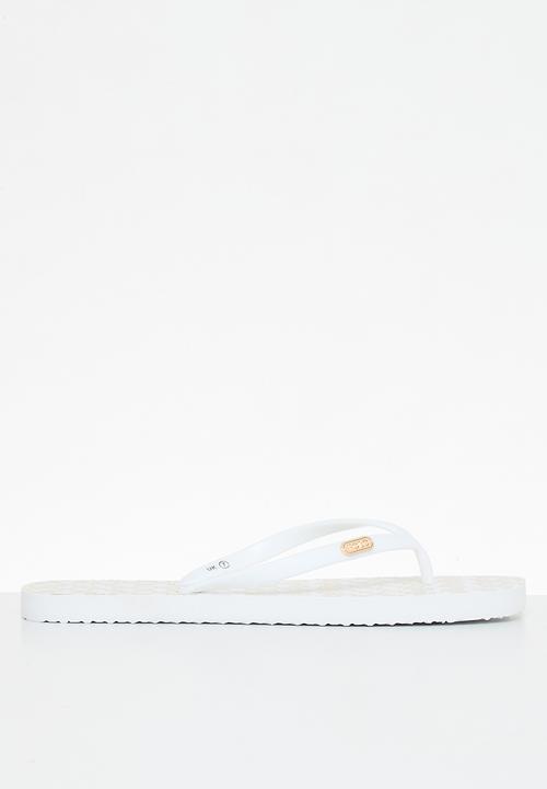 POLO - Gold aop square toe flip flop - white