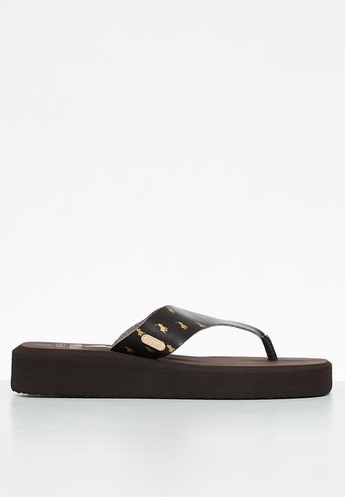 POLO - Monogram flatform flip flop - brown