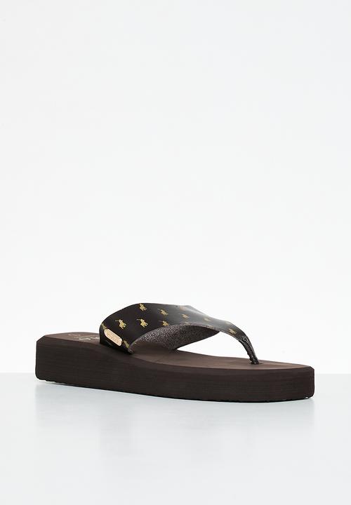 POLO - Monogram flatform flip flop - brown