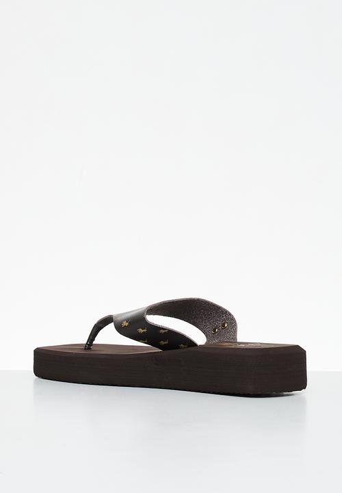 POLO - Monogram flatform flip flop - brown