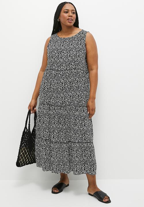 Z-ONE - Plus print sleeveless midi dress - black