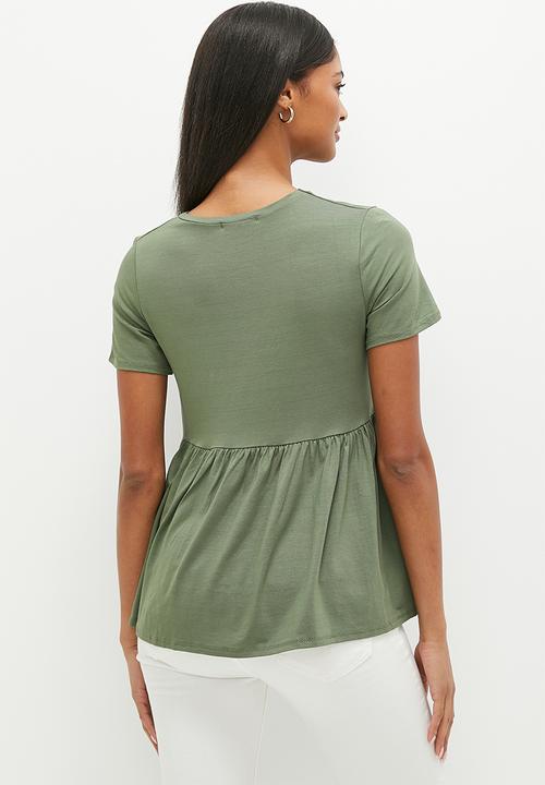 HAILYS - Shortsleeve frill bottom t-shirt - light khaki