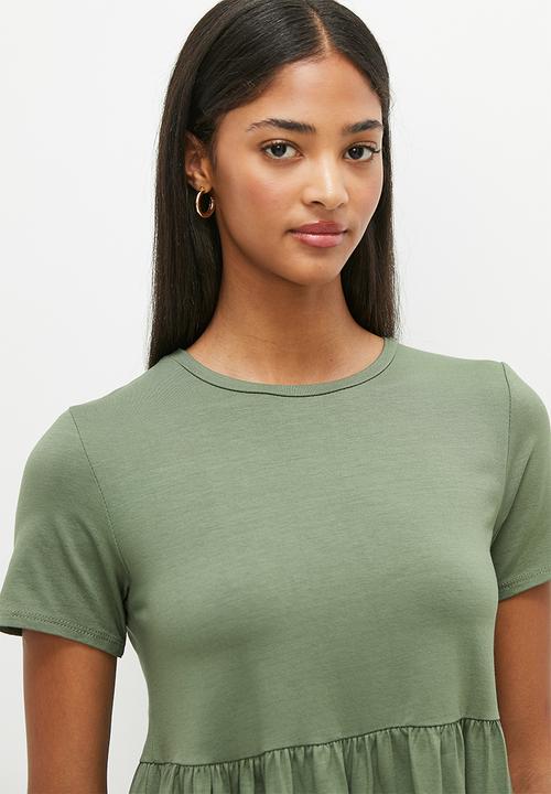 HAILYS - Shortsleeve frill bottom t-shirt - light khaki