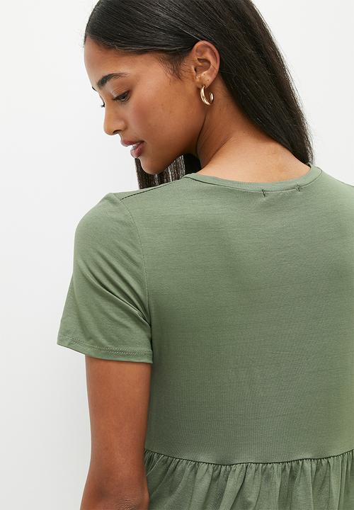 HAILYS - Shortsleeve frill bottom t-shirt - light khaki
