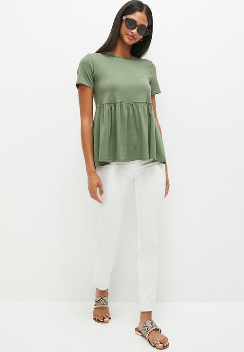 HAILYS - Shortsleeve frill bottom t-shirt - light khaki