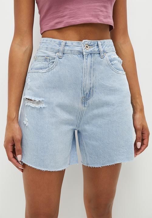 HAILYS - Abraised denim bermuda shorts - light blue