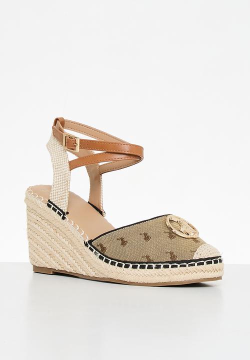 POLO - Monogram wedge espadrille - stone
