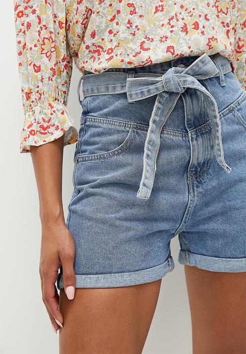 HAILYS - Tie belt denim shorts - blue
