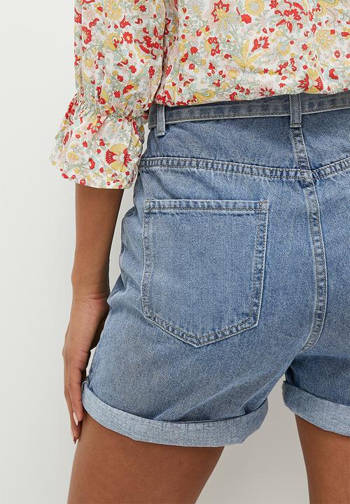 HAILYS - Tie belt denim shorts - blue