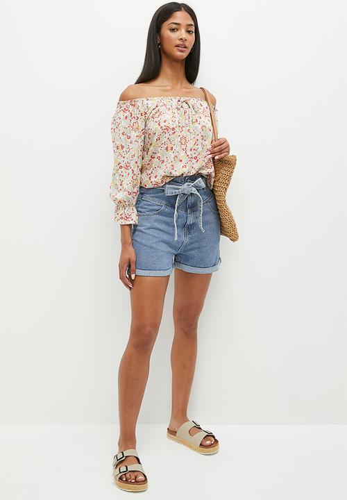HAILYS - Tie belt denim shorts - blue