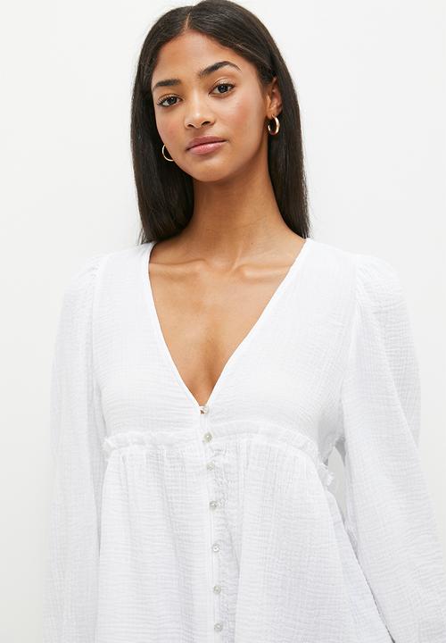 HAILYS - Long sleeve v-neck blouse - white