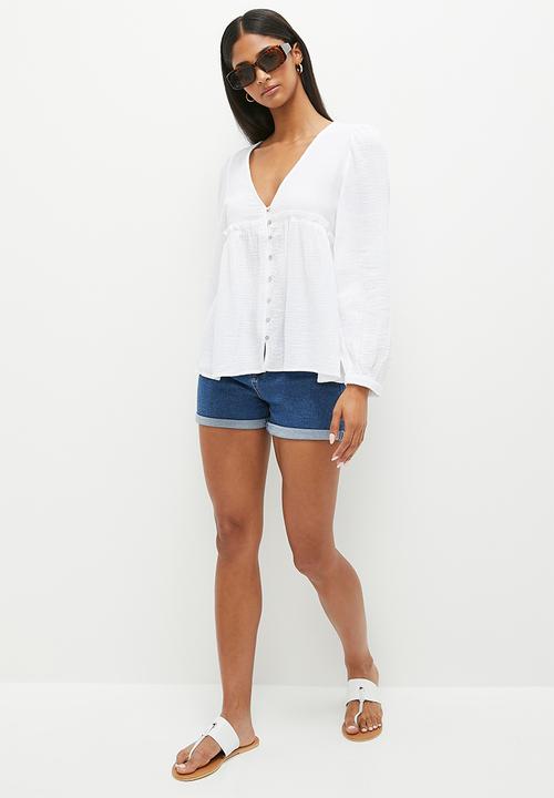HAILYS - Long sleeve v-neck blouse - white