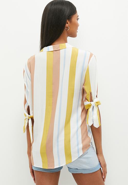 HAILYS - Collared 1/2 sleeve blouse - beige stripe