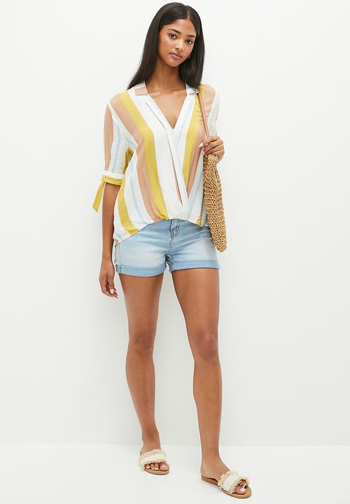 HAILYS - Collared 1/2 sleeve blouse - beige stripe