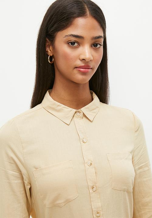 HAILYS - Collared tie waist blouse - beige